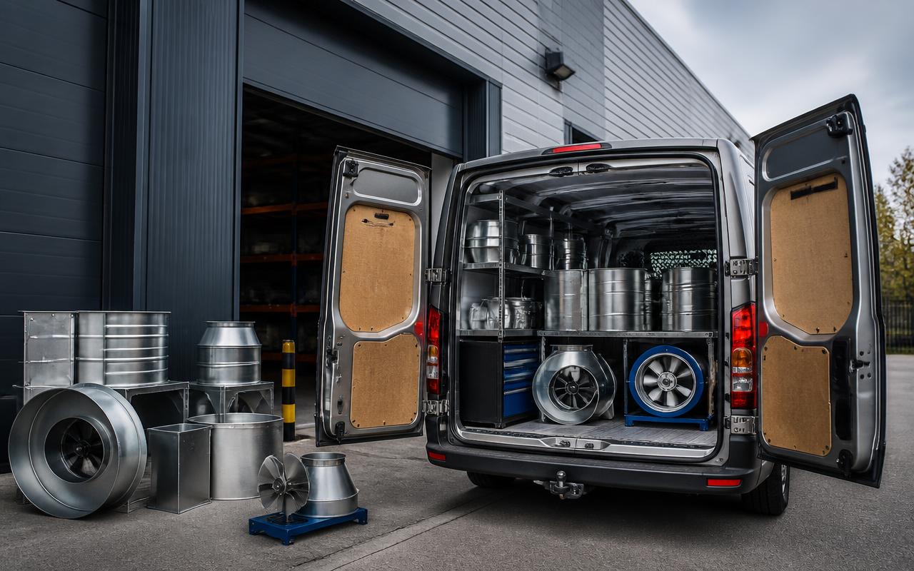 Mobile service van with stainless-steel replacement parts ready for breakdown support
