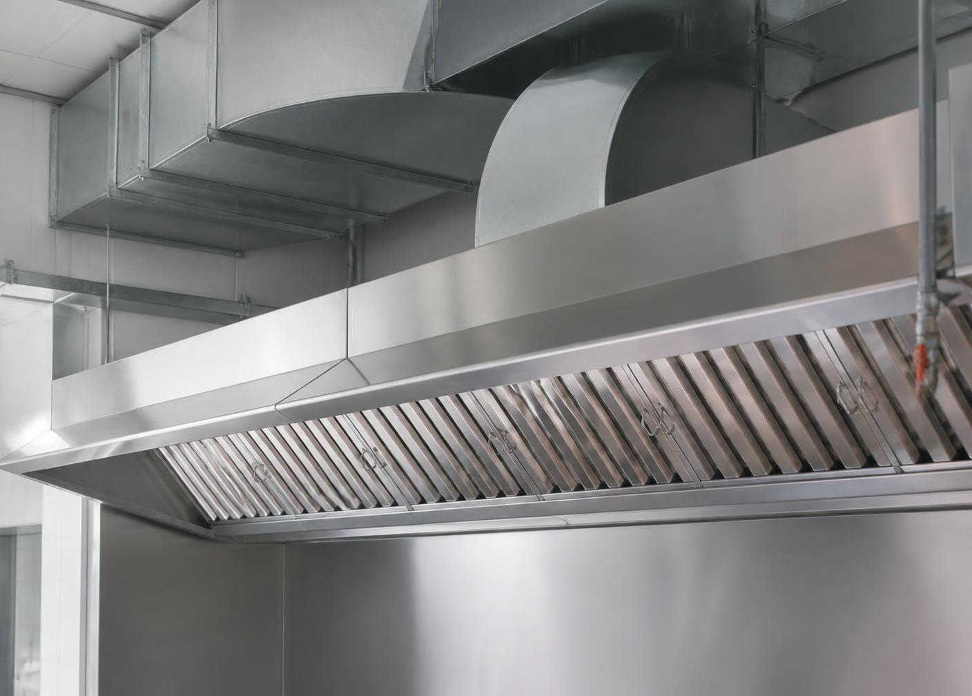 Stainless-steel commercial extraction canopy and ventilation ductwork